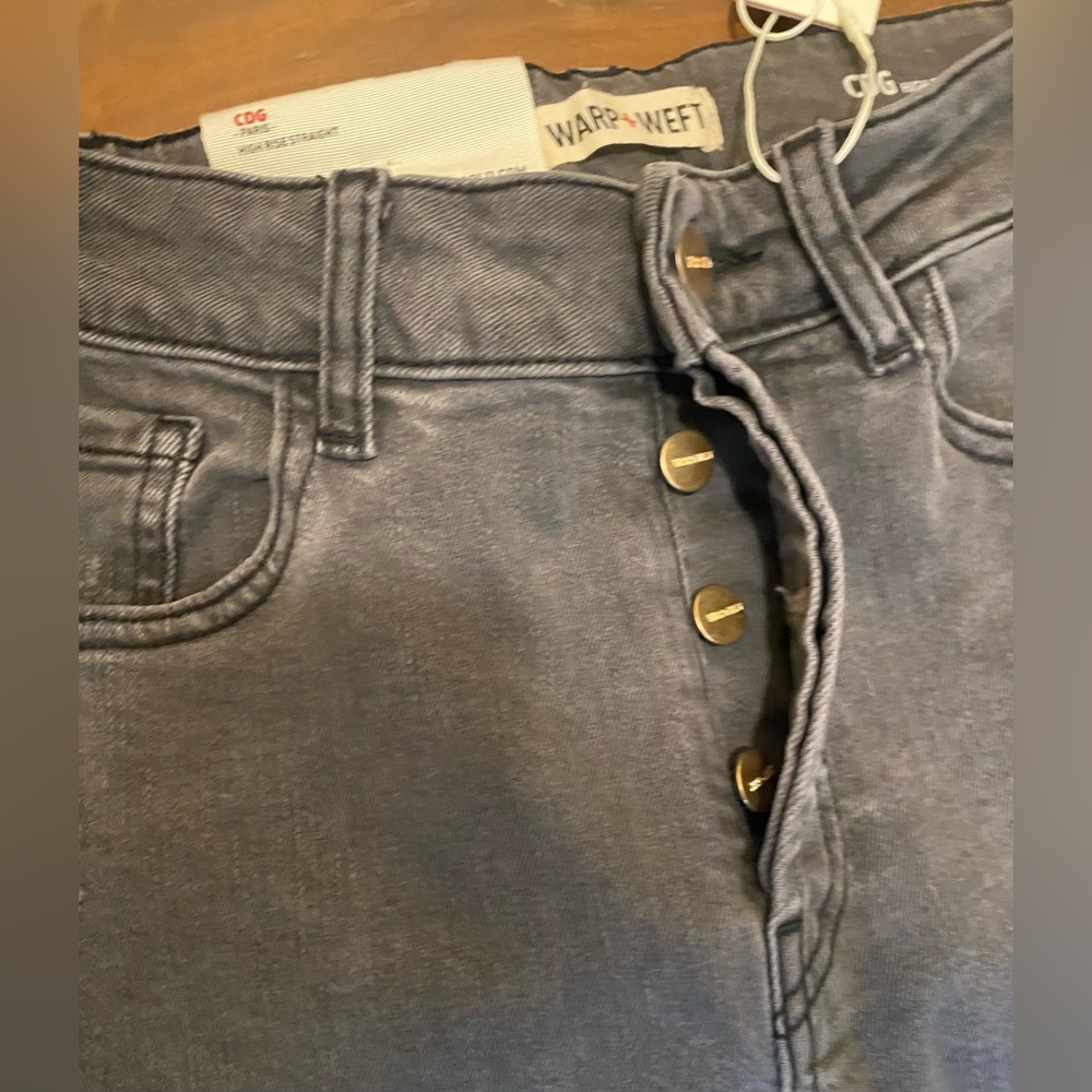 NWT WARP+WEFT CDG PARIS HIGH RISE STRAIGHT ANKLE JEANS RAW HEM SIZE 25 IN NOIR - Picture 4 of 6